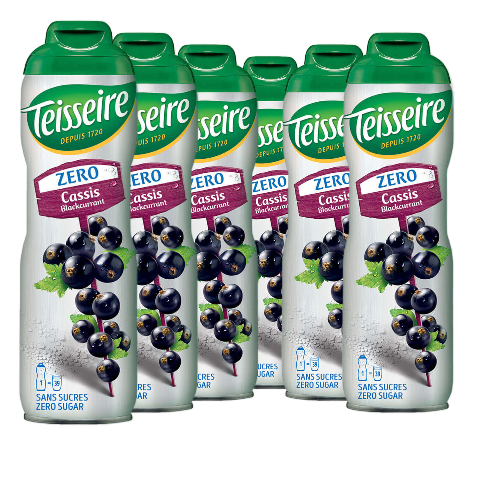 6 × Teisseire Zero Sirup Cassis (schwarze Johannisbeere) 600ml