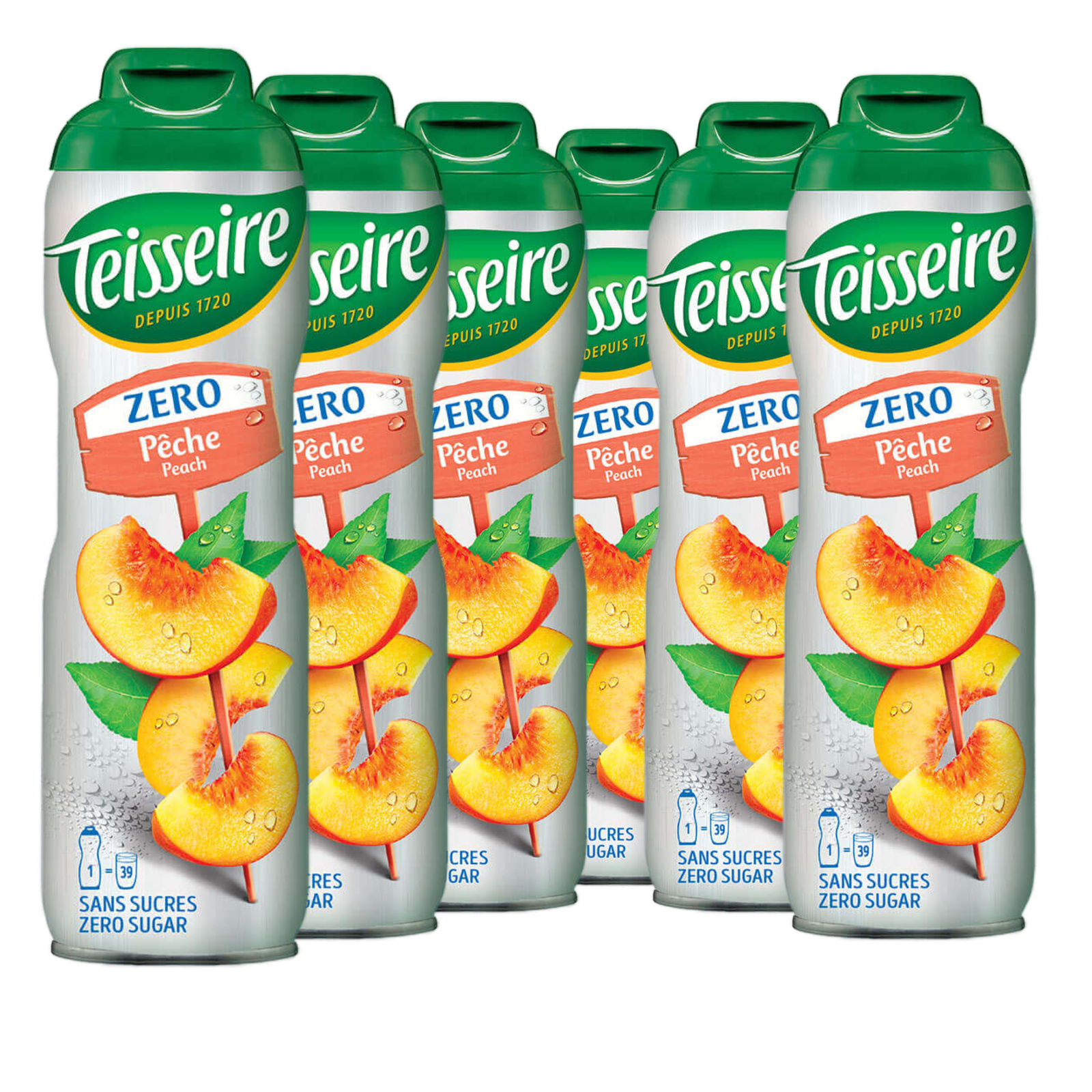 6 × Teisseire Zero Sirup Pfirsich 600ml