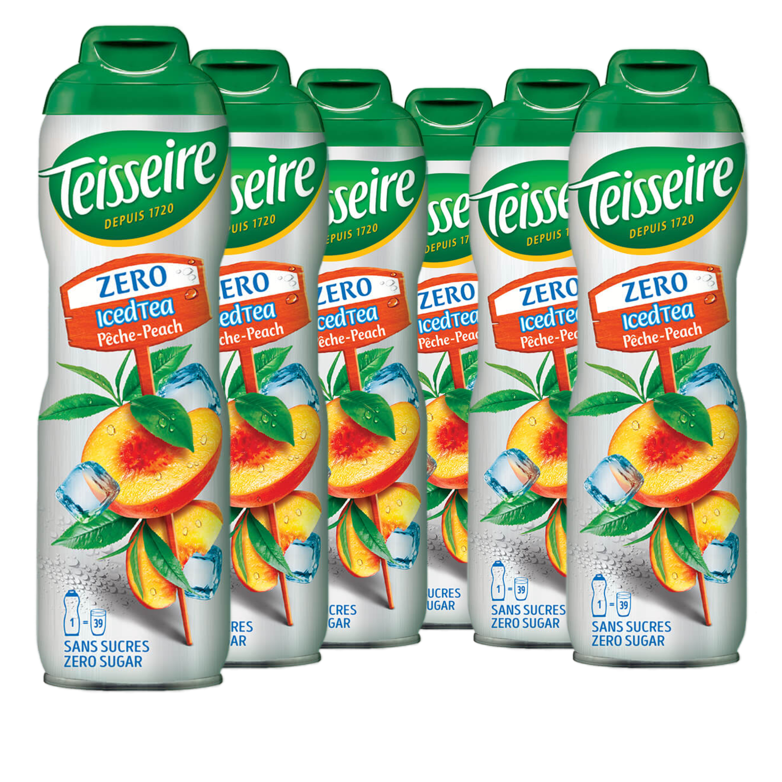 6 × Teisseire Zero Sirup Eis Tee Pfirsich 600ml