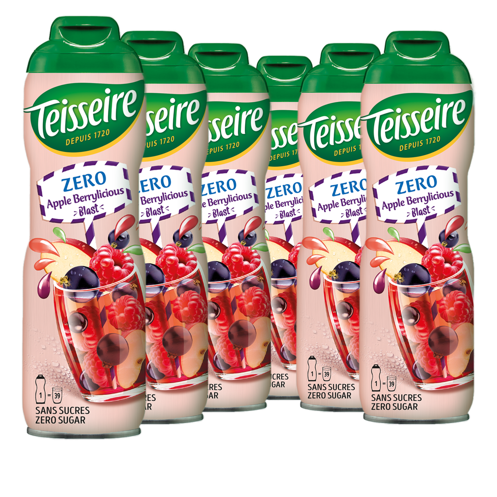 6 × Teisseire Zero Sirup Apfel Beeren-Mix 600ml