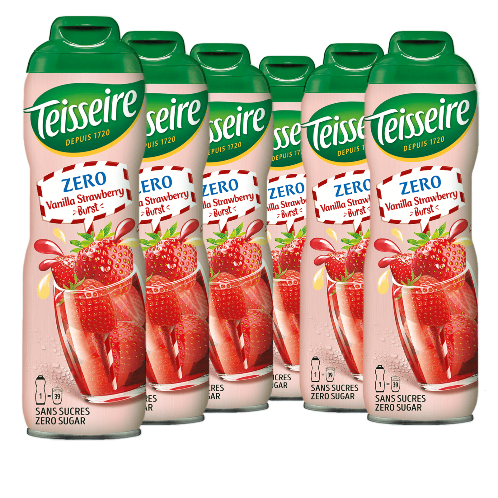 6 × Teisseire Zero Sirup Erdbeer Vanille 600ml