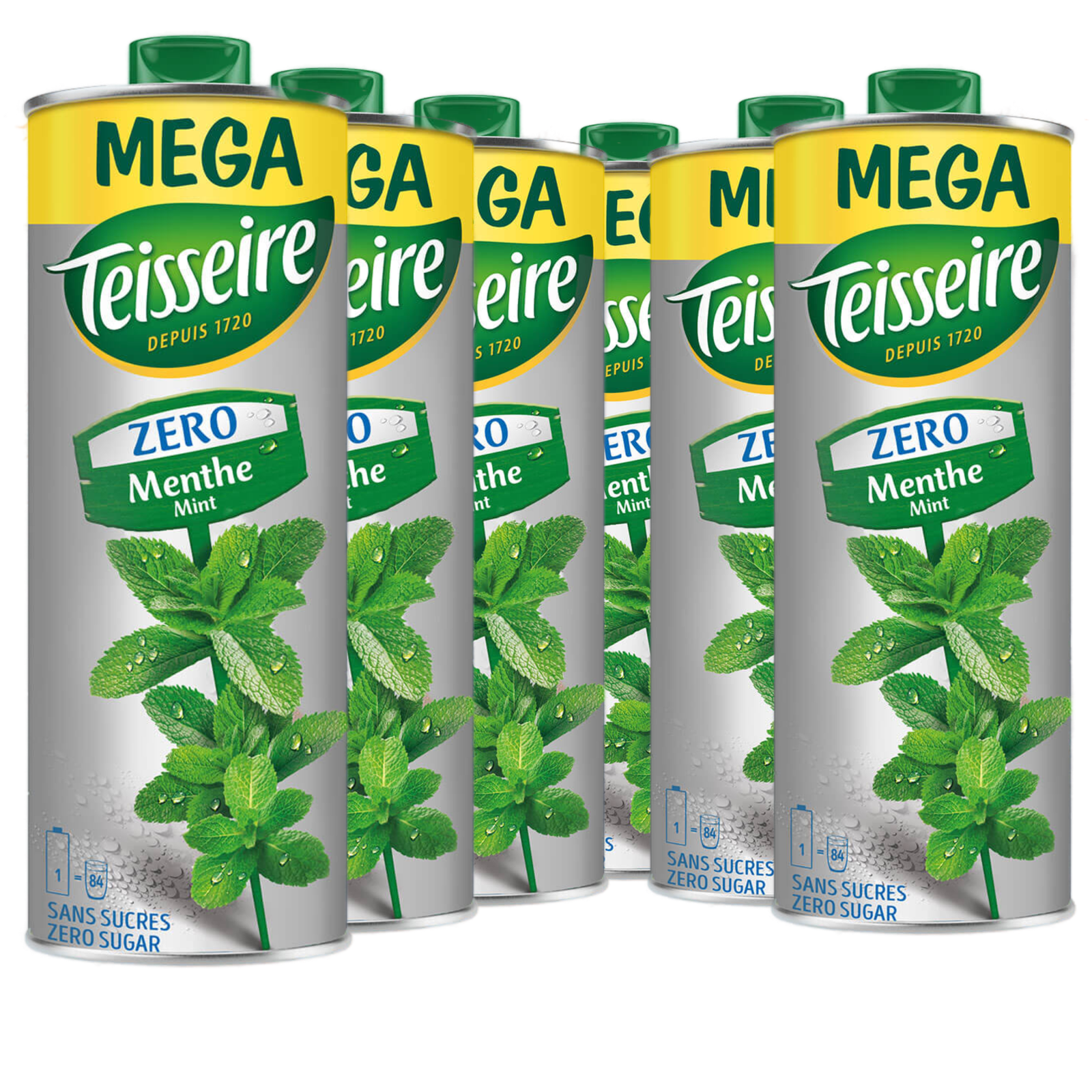 6 × Teisseire Zero Mega Sirup Minze 1,3L