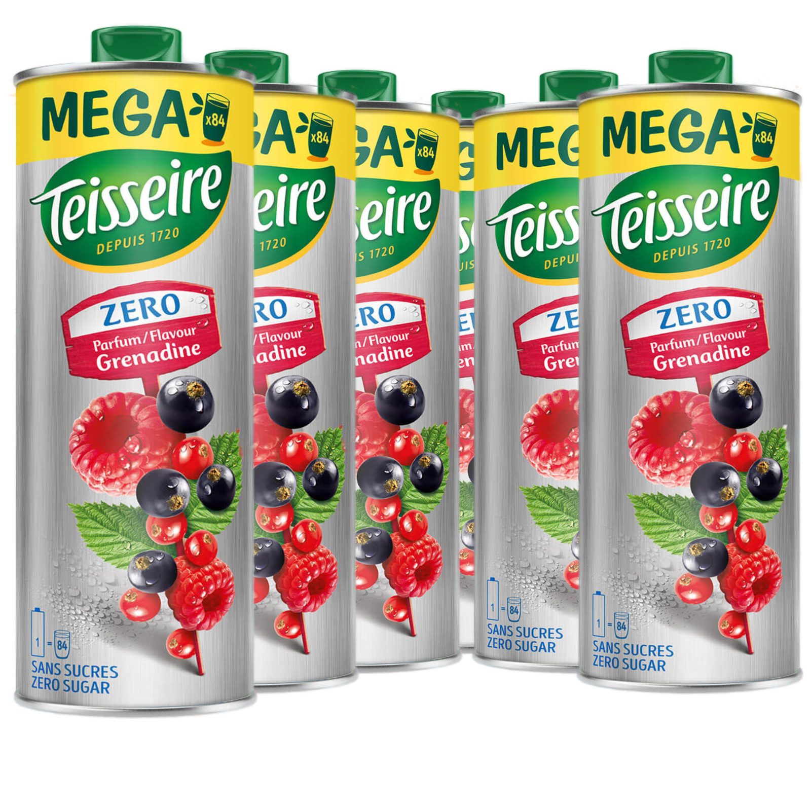6 × Teisseire Zero Mega Sirup Grenadine 1,3L