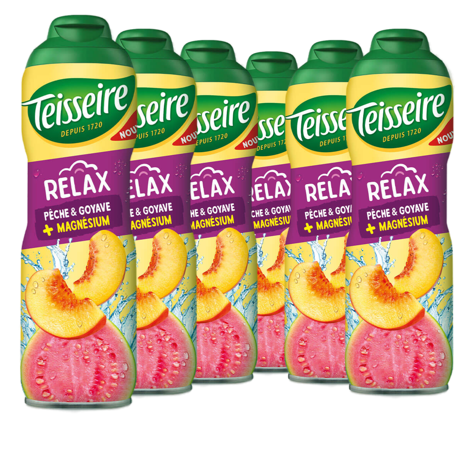 6 × Teisseire Sirup Relax Pfirsich Guave + Magnesium