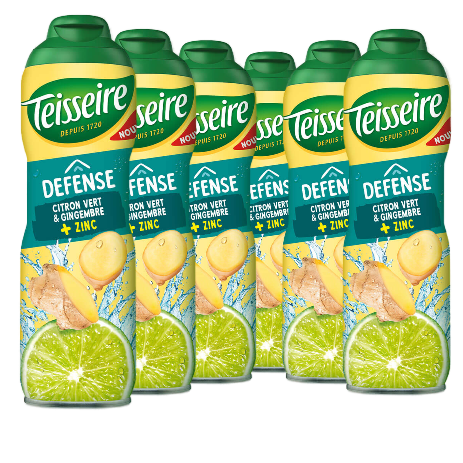6 × Teisseire Sirup Défense Limette Ingwer + Zink