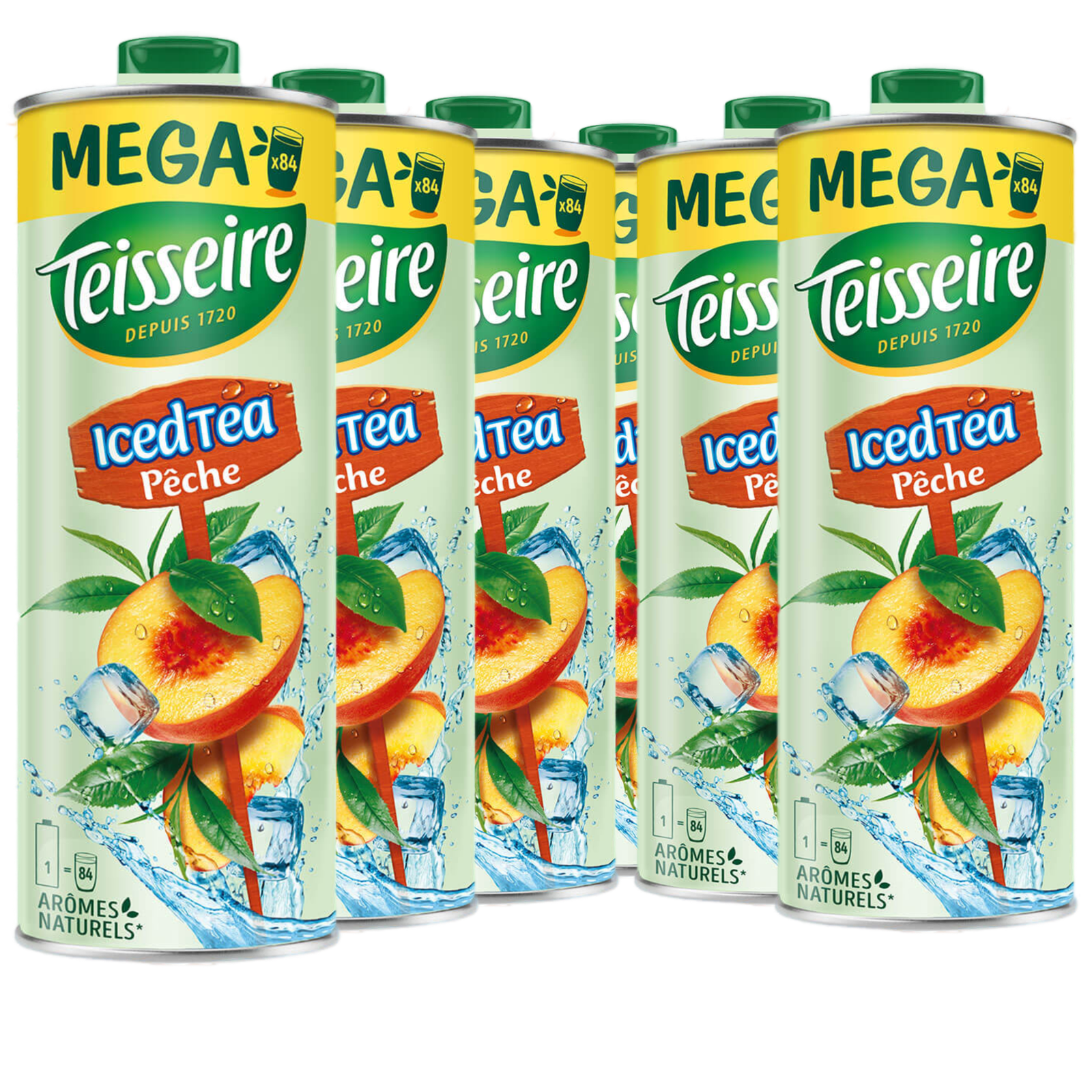 6 × Teisseire Sirup Mega Eis Tee Pfirsich 1,3L