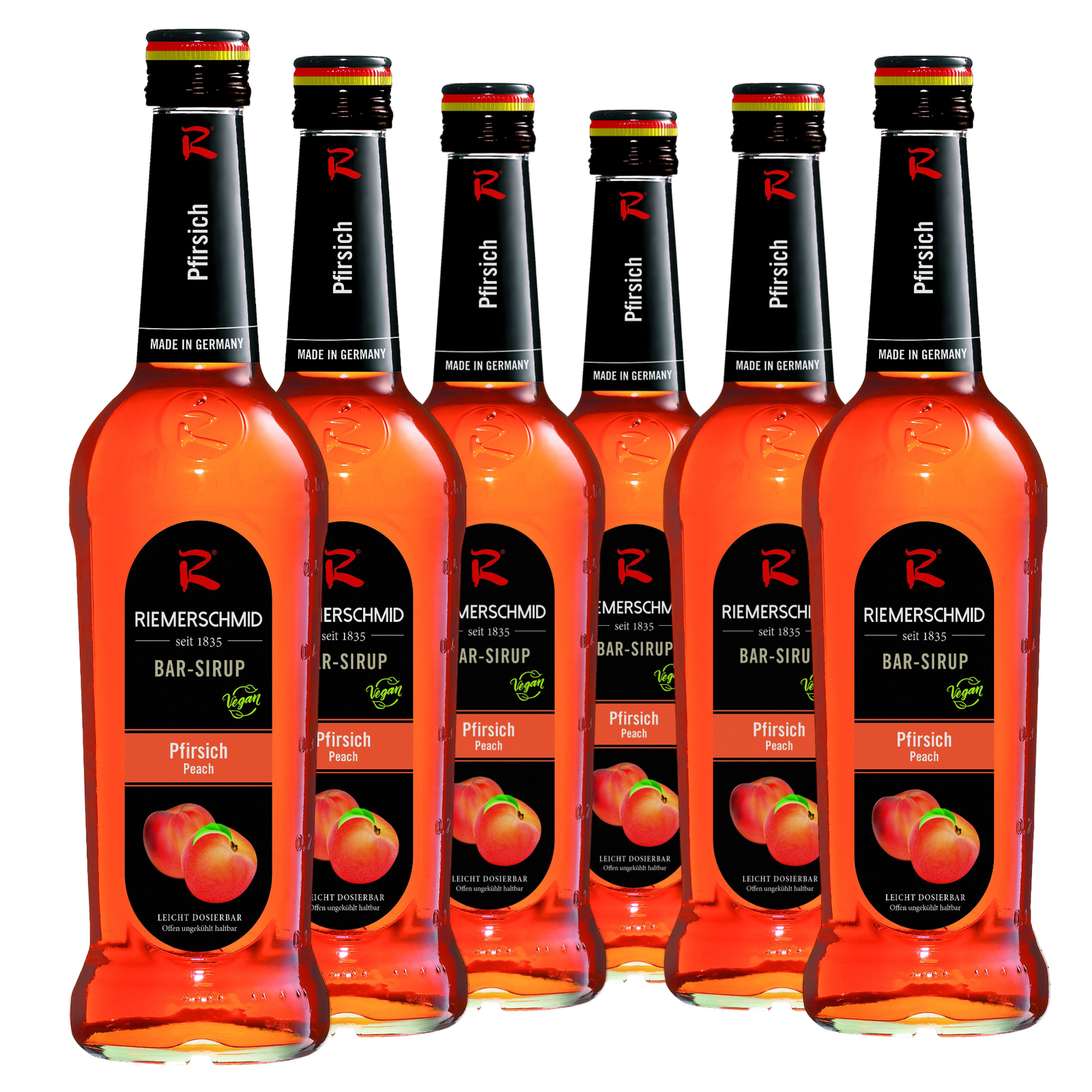 6 × Riemerschmid Bar-Sirup Pfirsich Geschmack 0,7L