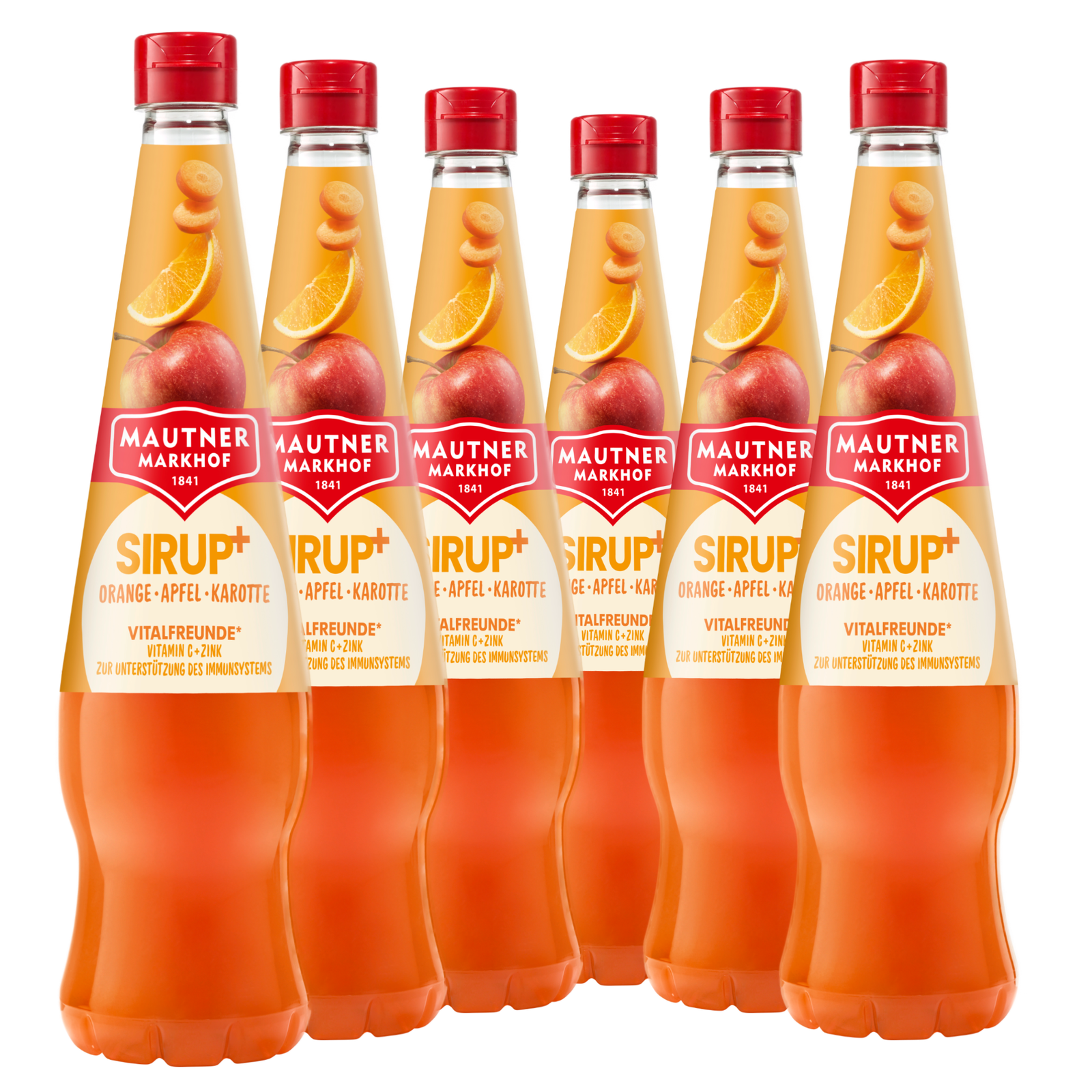 6 × Mautner Markhof Sirup+ Vitalfreunde Orange-Apfel-Karotte