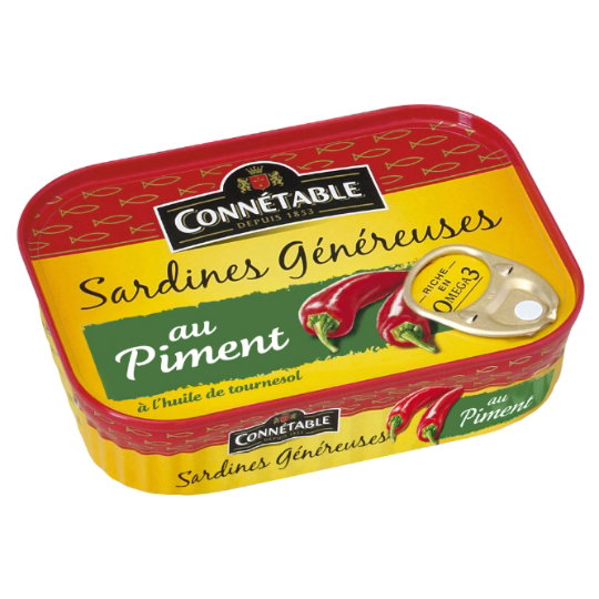 Connétable Sardinen in Sonnenblumenöl mit Chili 140g