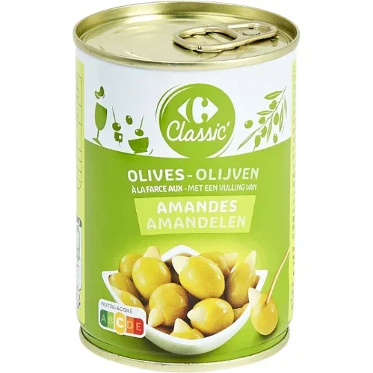 Carrefour Classic Grüne Oliven mit Mandeln 120g