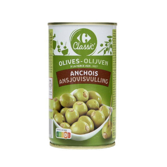 Carrefour Classic Grüne Oliven mit Anchovis 150g