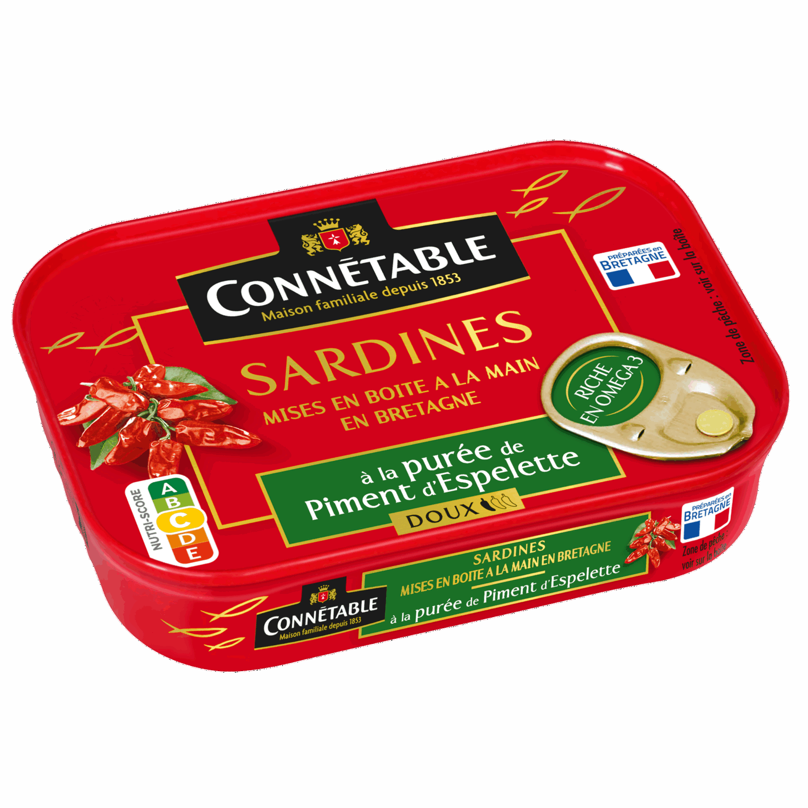 Connétable Sardinen in Sonnenblumenöl mit Espelettepfeffer 135g