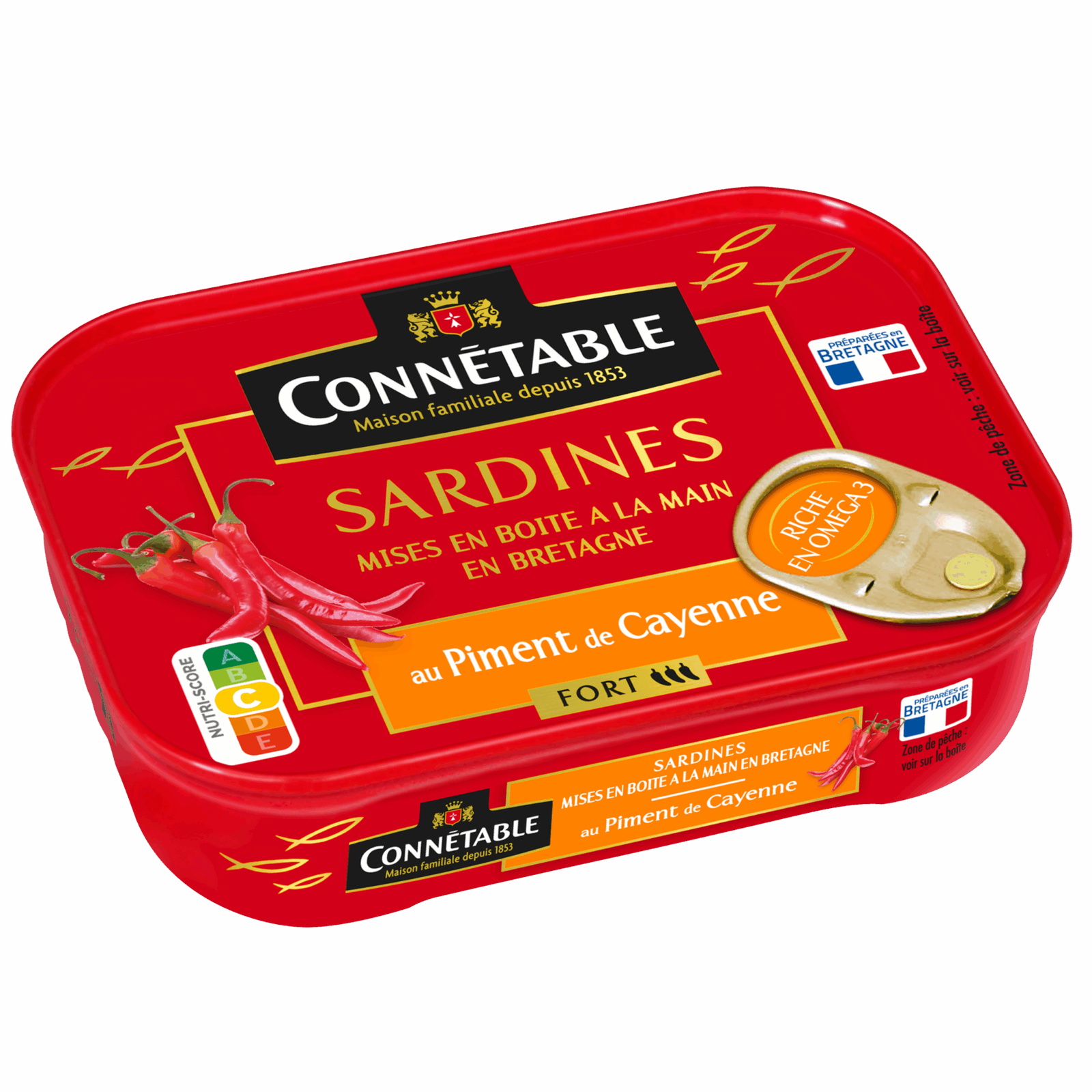 Connétable Sardinen in Sonnenblumenöl mit Cayennepfeffer 135g